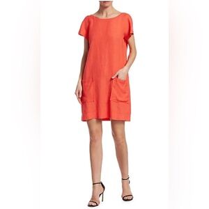 Eileen Fisher Hemp Organic Cotton Dress with Pockets Sunburst Orange Size Medium